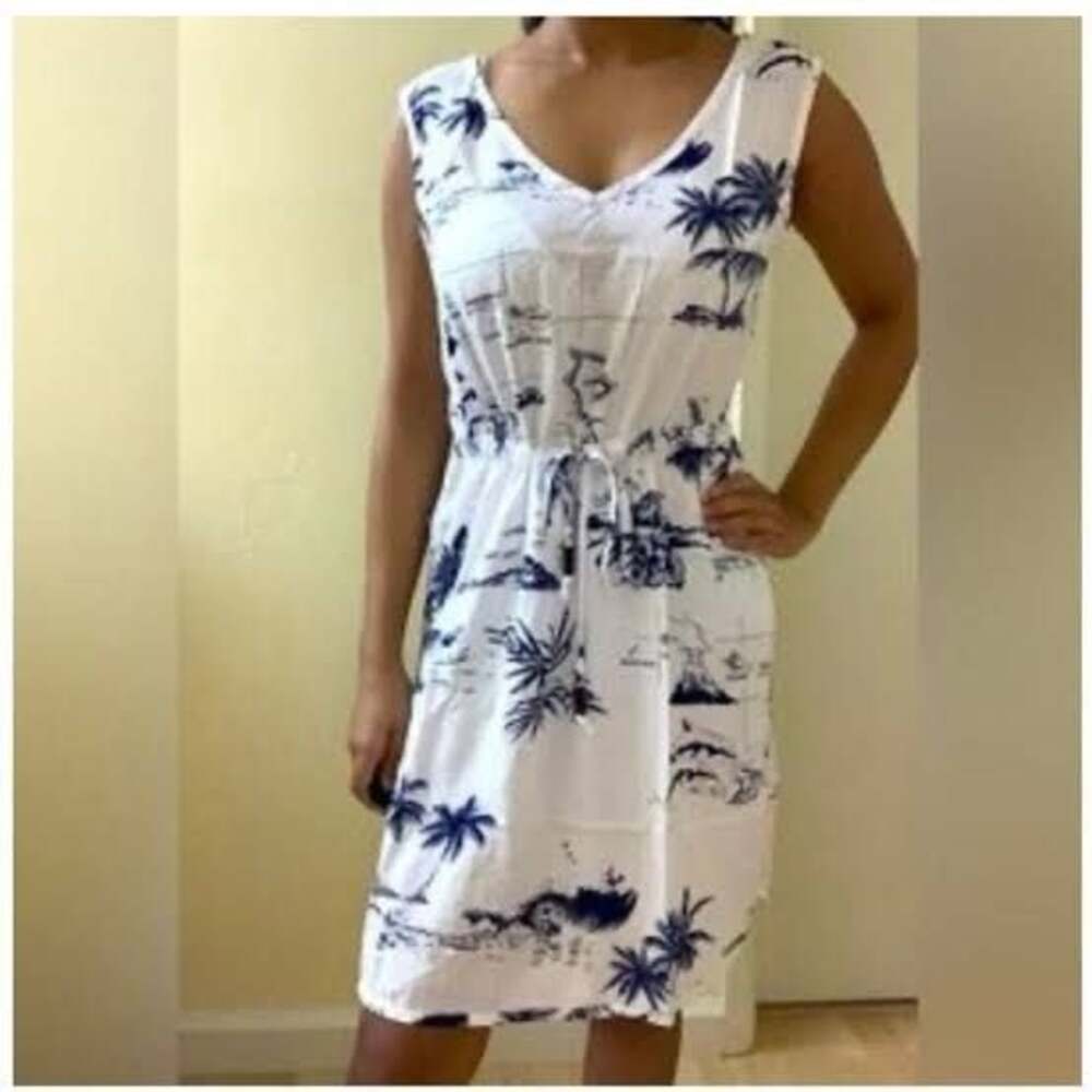 Palmwave Hawaii Islands Novelty Print Beaded Drawstring Waist Dress Sz L